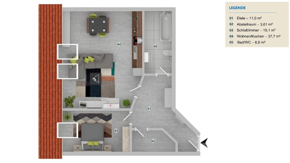 gemütliche 2-Raum-Wohnung im Stadtzentrum 2 zimmer