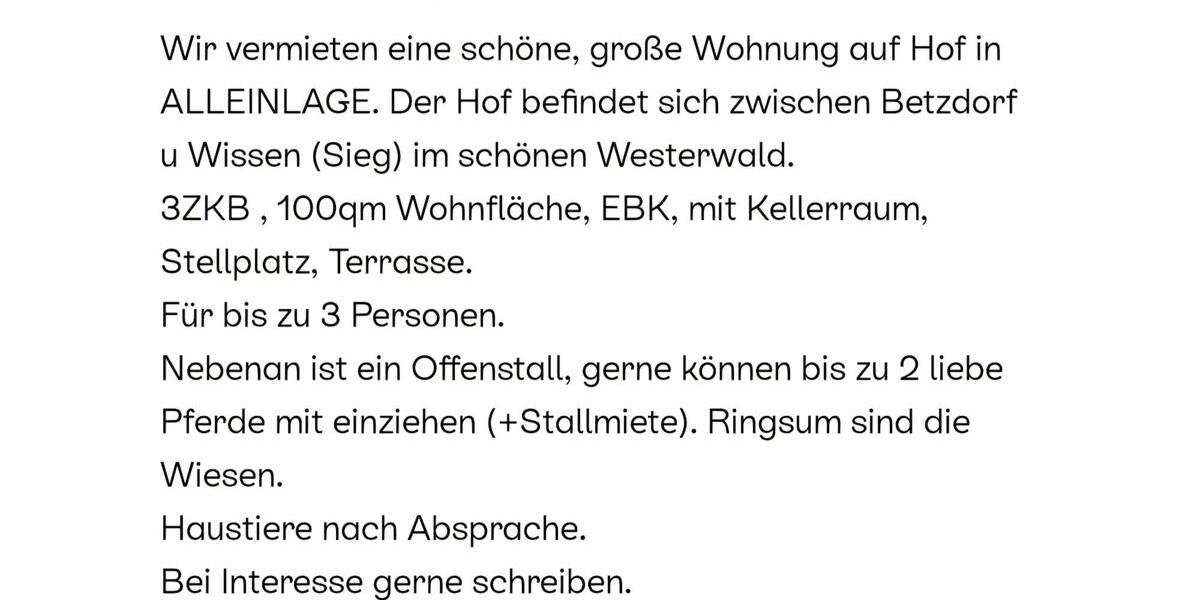 Erdgeschoßwohnung Katzwinkel (Sieg) - 3 Zimmer, 100 m&sup2;, 900&euro; | Angebot:26338677
