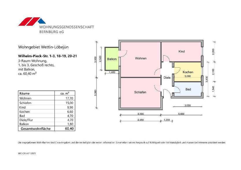 Wohnung zum Mieten in Wettin-Löbejün 422,80 € 60.4 m²