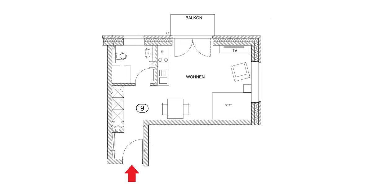 Etagenwohnung Oldenburg Kreyenbrück - 1 Zimmer, 31 m&sup2;, 500&euro; | Angebot:26676428