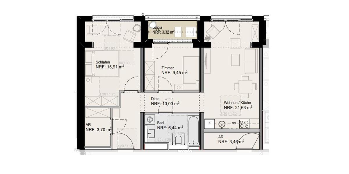 Etagenwohnung Cottbus Sachsendorf - 3 Zimmer, 68 m&sup2;, 1.086&euro; | Angebot:26163997