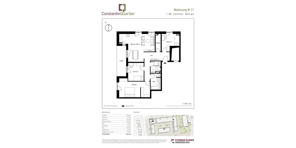 Etagenwohnung Hannover Vahrenwald-List - 4 Zimmer, 106 m&sup2;, 1.575&euro; | Angebot:25306593
