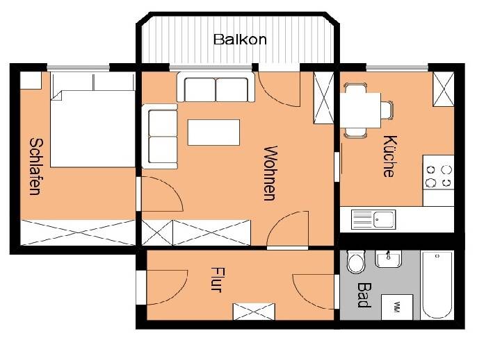 Etagenwohnung Oschersleben Oschersleben - 2 Zimmer, 45 m&sup2;, 257&euro; | Angebot:26585245