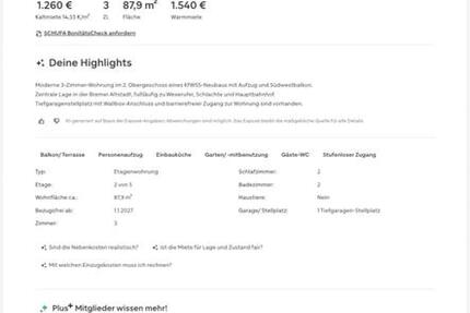 Wohnung Bremen - 3 Zimmer, 88 m&sup2;, 1.540&euro; | Angebot:27676909