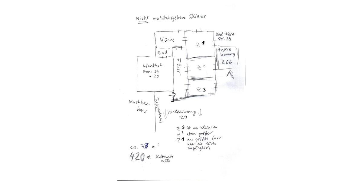 Etagenwohnung Eisenach - 3 Zimmer, 73 m&sup2;, 420&euro; | Angebot:26639483