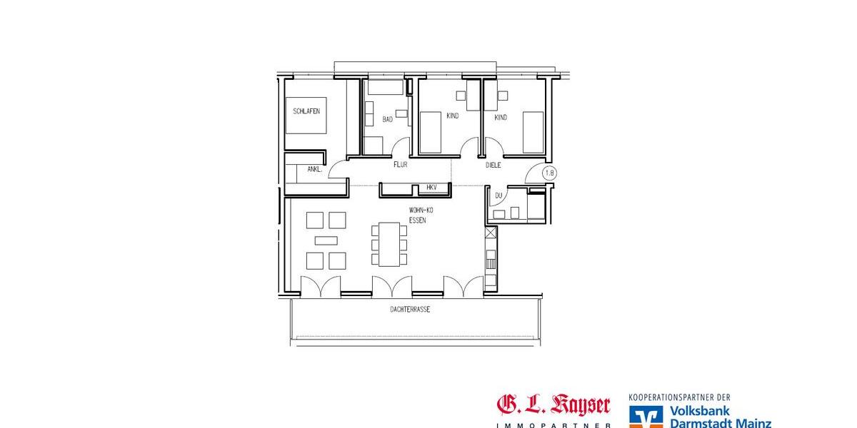 Dachgeschoßwohnung Wiesbaden Mainz-Kastel - 4 Zimmer, 131 m&sup2;, 2.300&euro; | Angebot:24980383