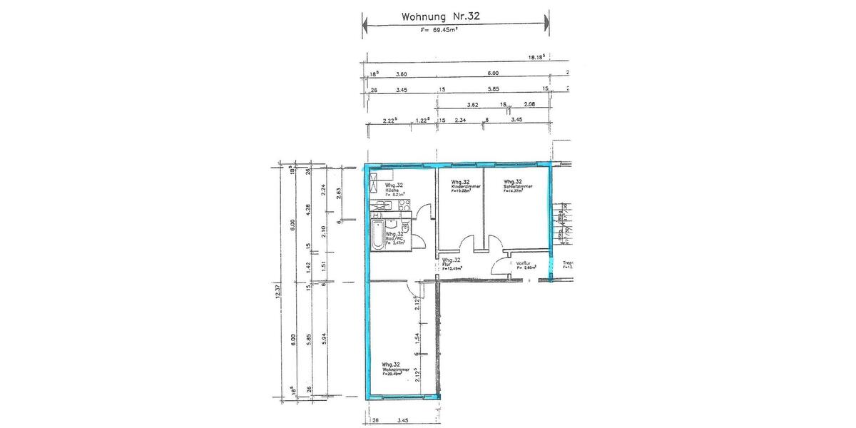 Etagenwohnung Neubrandenburg Datzeberg - 3 Zimmer, 69 m&sup2;, 300&euro; | Angebot:26251255
