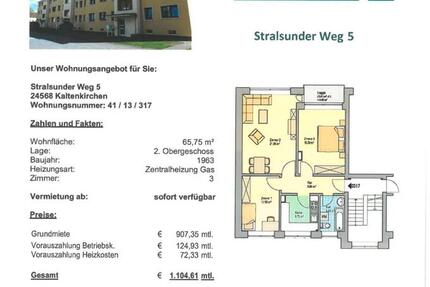Wohnung Kaltenkirchen - 3 Zimmer, 66 m&sup2;, 908&euro; | Angebot:26457948