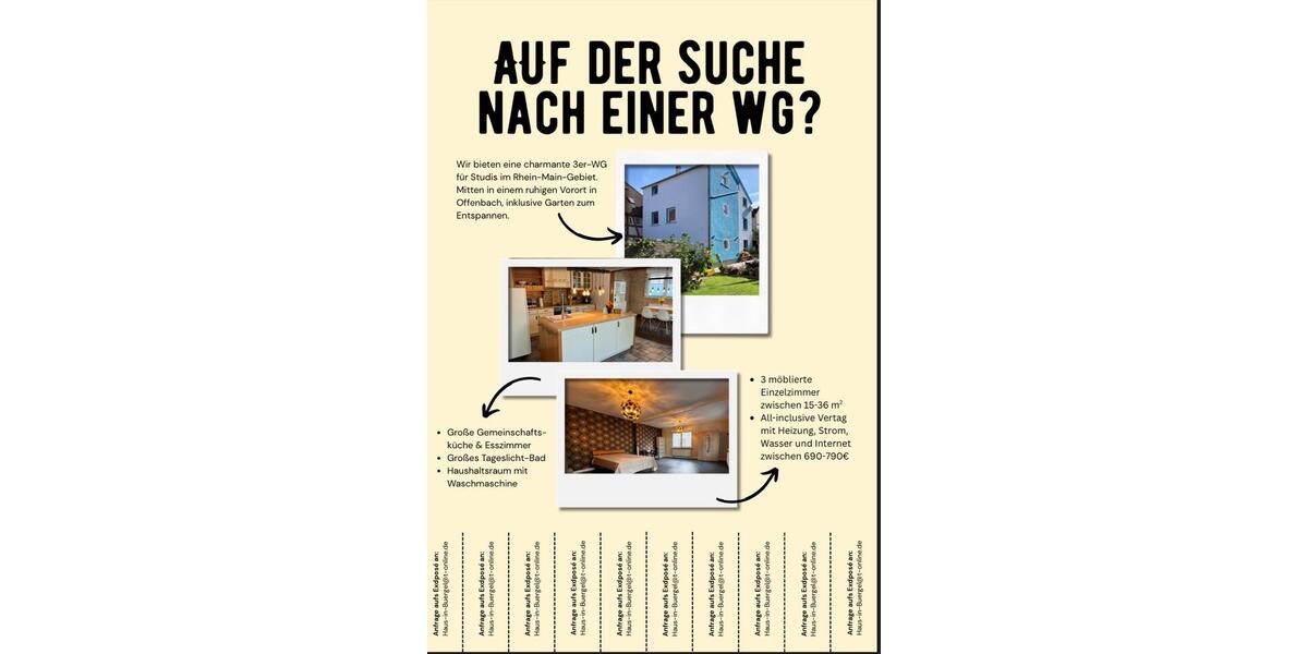 Wohnen auf Zeit Offenbach am Main Bürgel - 3 Zimmer, 36 m&sup2;, 690&euro; | Angebot:24434657