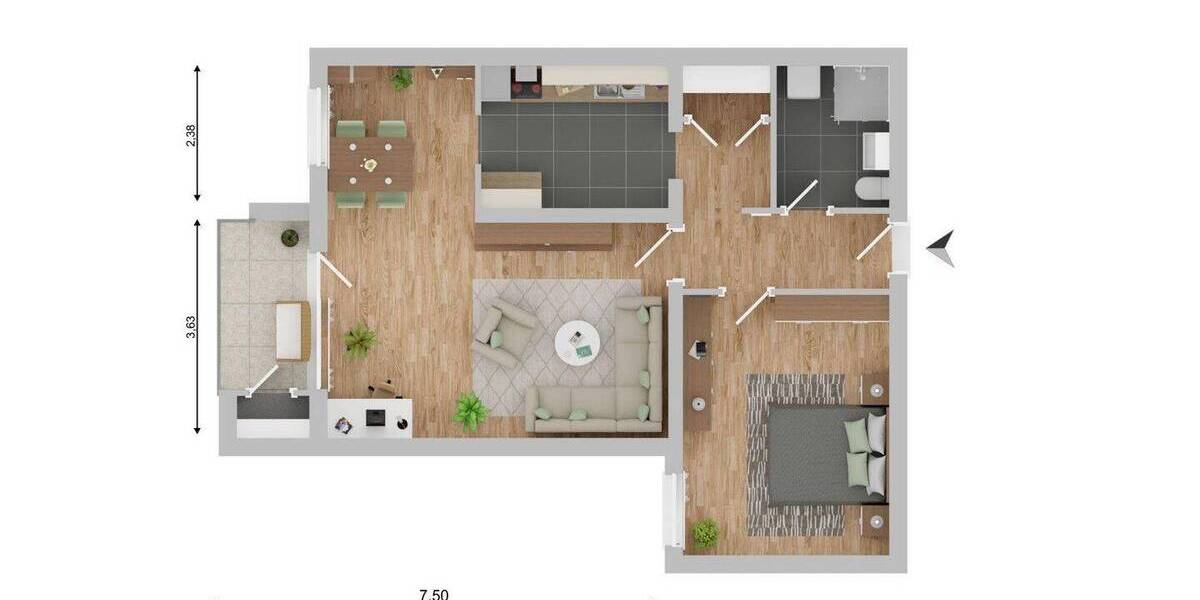 Etagenwohnung Harrislee - 2 Zimmer, 64 m&sup2;, 710&euro; | Angebot:26833829