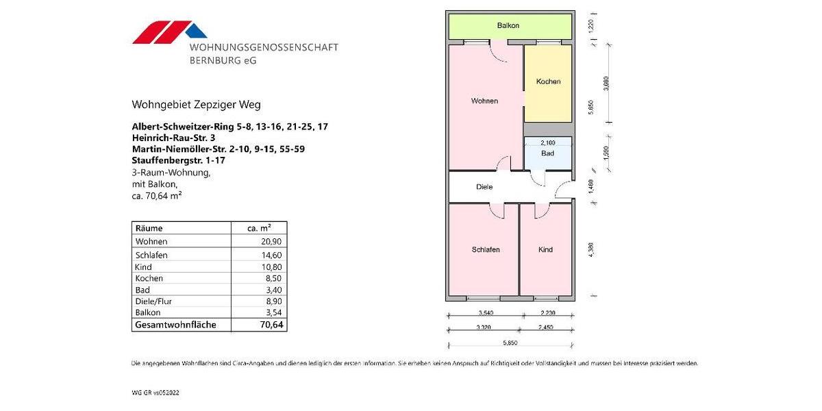 Etagenwohnung Bernburg (Saale) - 3 Zimmer, 71 m&sup2;, 495&euro; | Angebot:25251285