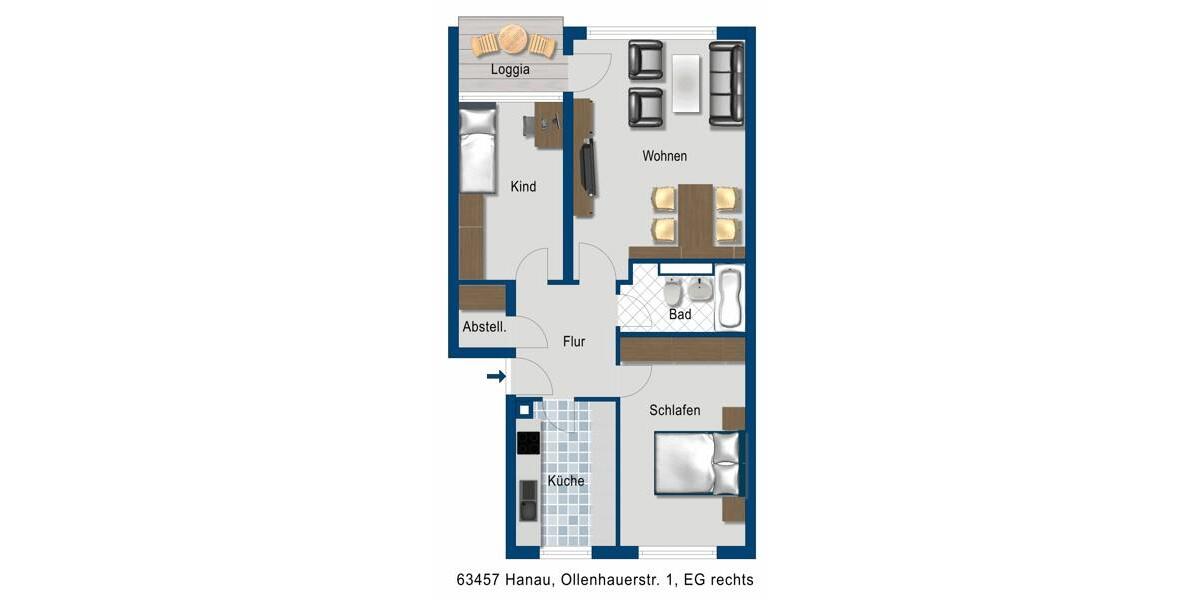 Erdgeschoßwohnung Hanau Großauheim - 3 Zimmer, 69 m&sup2;, 725&euro; | Angebot:26036935
