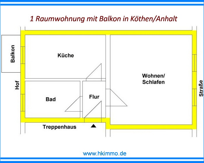 1-Raumwohnung mit Balkon in Köthen ! 1-ZKB - Etagenwohnung Köthen | Angebot:24858844