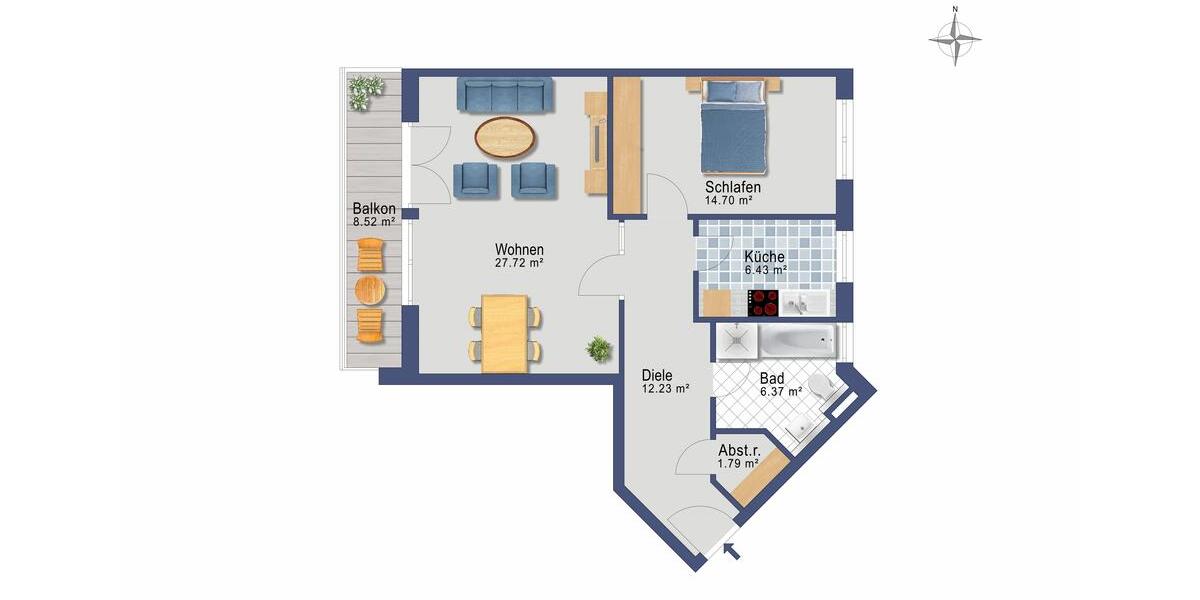 Etagenwohnung Schwerin Gartenstadt - 2 Zimmer, 70 m&sup2;, 660&euro; | Angebot:26381988