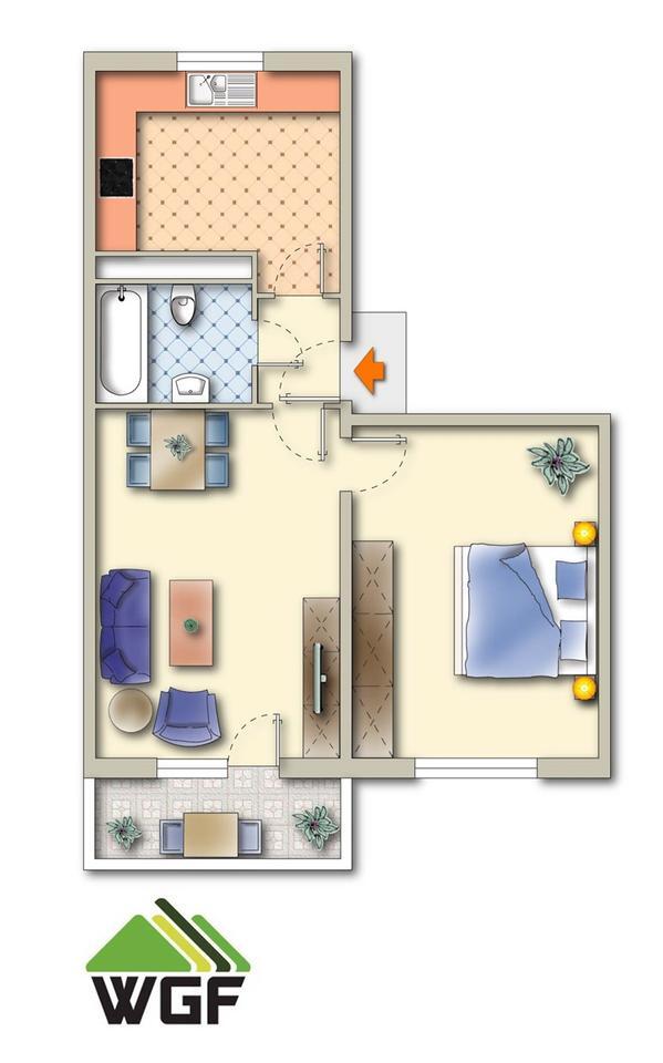 2-RaumWohnung mit neuer Einbauküche