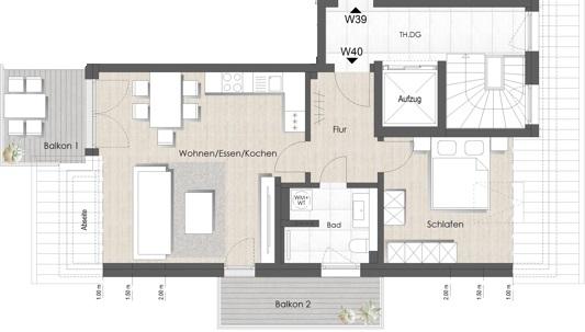 Etagenwohnung Bad Vilbel - 2 Zimmer, 58 m&sup2;, 1.270&euro; | Angebot:26663713