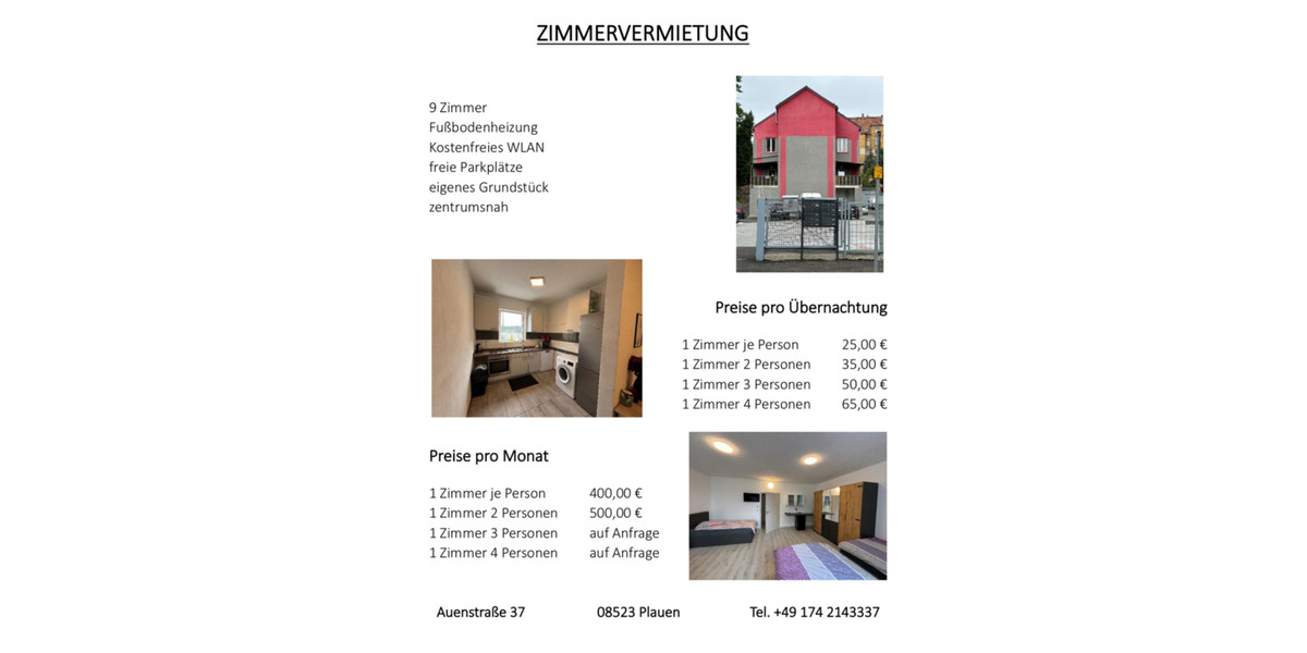 Wohnen auf Zeit Plauen - 9 Zimmer, 25 m&sup2;, 25&euro; | Angebot:22083279