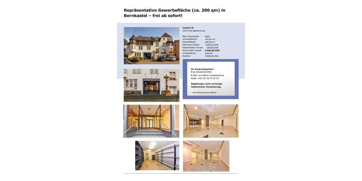 Gewerbeobjekt Bernkastel-Kues Kues - 2.000&euro; | Angebot:25099341