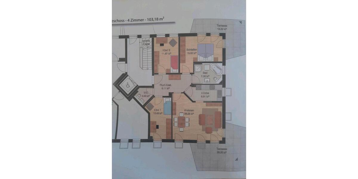 Erdgeschoßwohnung Waldkraiburg - 4 Zimmer, 103 m&sup2;, 1.390&euro; | Angebot:26050549