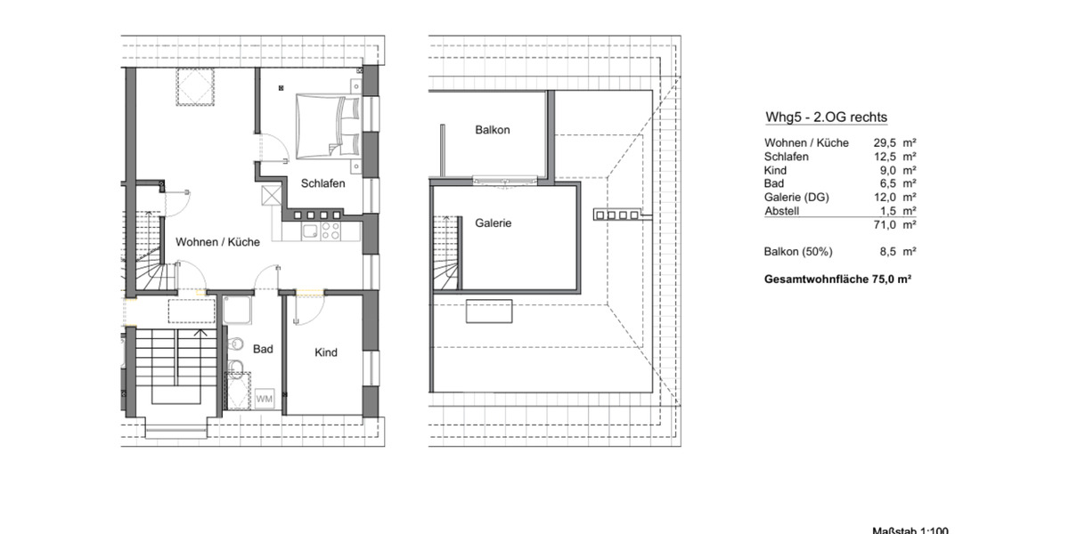 Dachgeschoßwohnung Oberndorf - 3.5 Zimmer, 75 m&sup2;, 780&euro; | Angebot:25397257