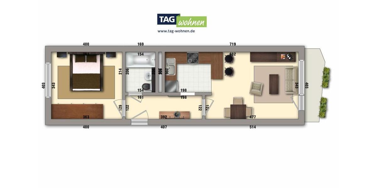 Etagenwohnung Gotha - 2 Zimmer, 44 m&sup2;, 255&euro; | Angebot:26561601