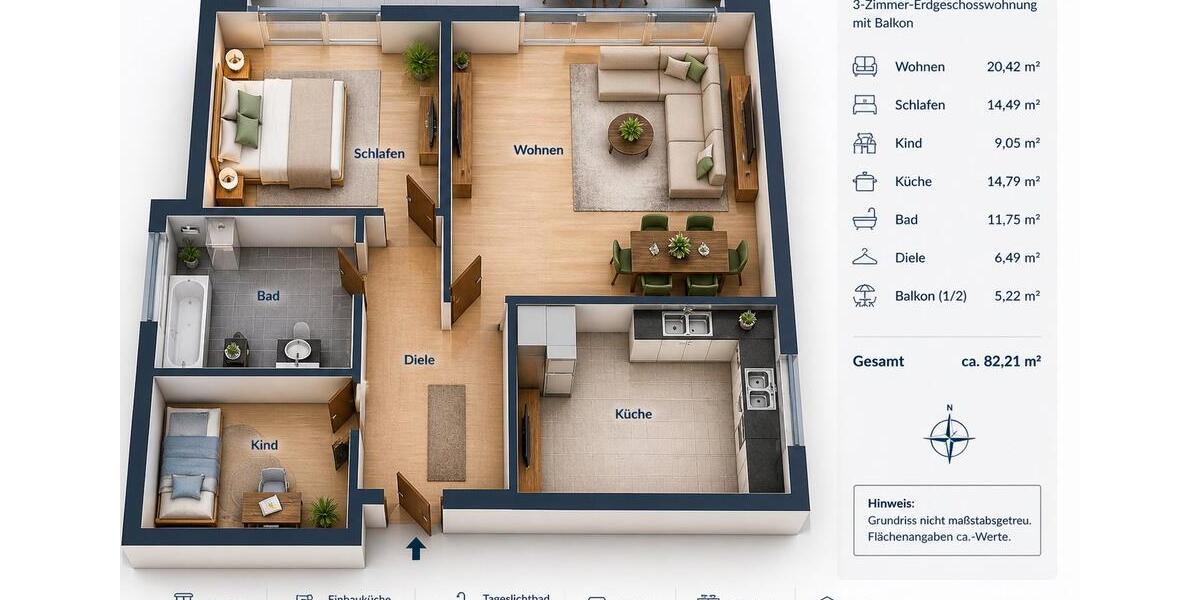 Erdgeschoßwohnung Bergkamen - 3 Zimmer, 82 m&sup2;, 700&euro; | Angebot:26414779