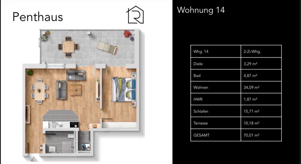 Terrassenwohnung Hargesheim - 2 Zimmer, 70 m&sup2;, 1.350&euro; | Angebot:24677630