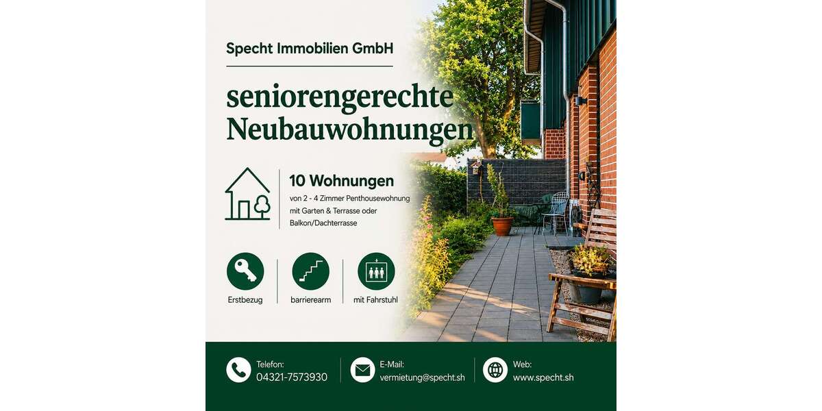 Etagenwohnung Neumünster Brachenfeld/Ruthenberg - 2 Zimmer, 45 m&sup2;, 983&euro; | Angebot:26836864