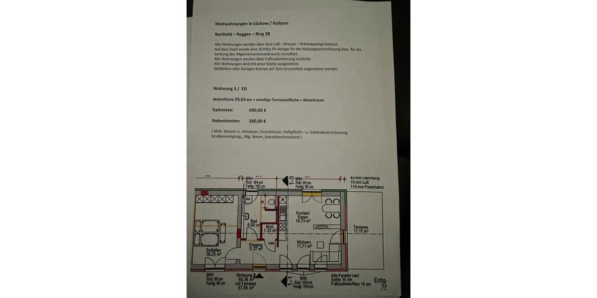 Erdgeschoßwohnung Hitzacker (Elbe) - 2 Zimmer, 60 m&sup2;, 830&euro; | Angebot:26670622