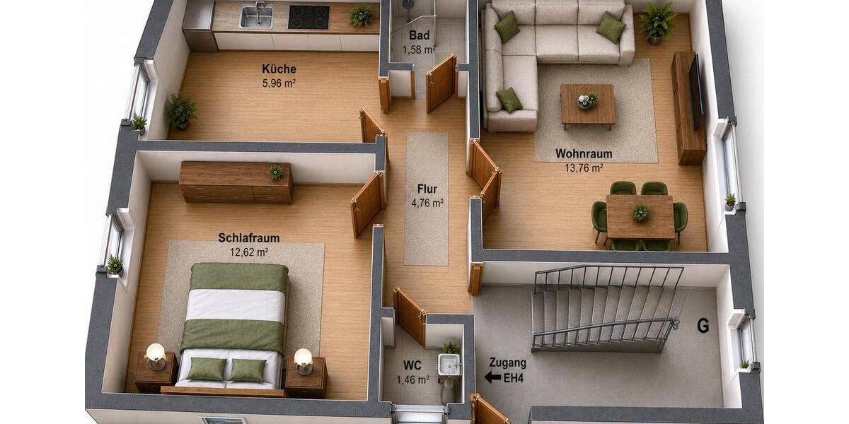 Etagenwohnung Mönchengladbach Süd - 2 Zimmer, 45 m&sup2;, 600&euro; | Angebot:26610813