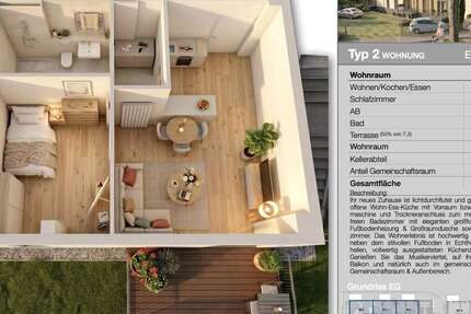 Wohnung Ludwigshafen am Rhein Parkinsel - 2 Zimmer, 48 m&sup2;, 1.083&euro; | Angebot:27162589