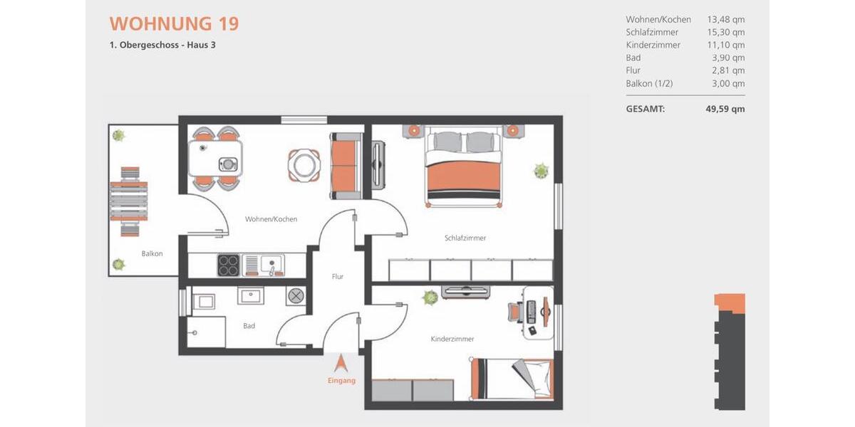 Etagenwohnung Dillingen an der Donau - 3 Zimmer, 50 m&sup2;, 1.010&euro; | Angebot:26639956