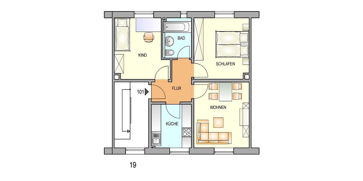 Etagenwohnung Remscheid Remscheid-Süd - 3 Zimmer, 55 m&sup2;, 325&euro; | Angebot:24616299