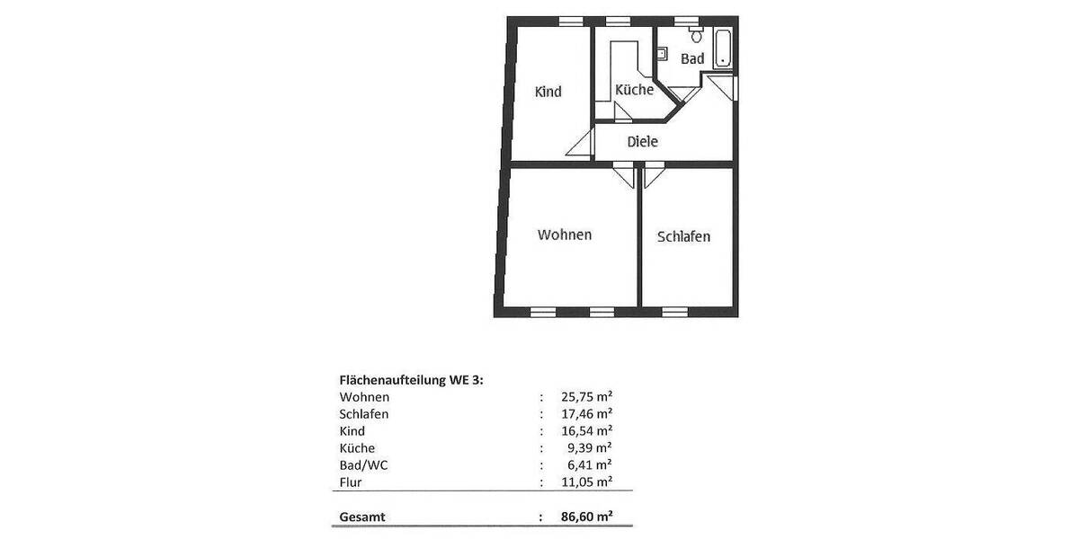 Etagenwohnung Mockrehna - 3 Zimmer, 86 m&sup2;, 600&euro; | Angebot:26487232
