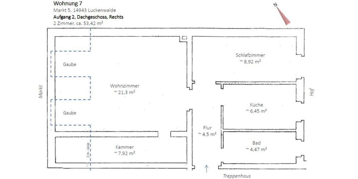 Dachgeschoßwohnung Luckenwalde - 2 Zimmer, 53 m&sup2;, 480&euro; | Angebot:25633042