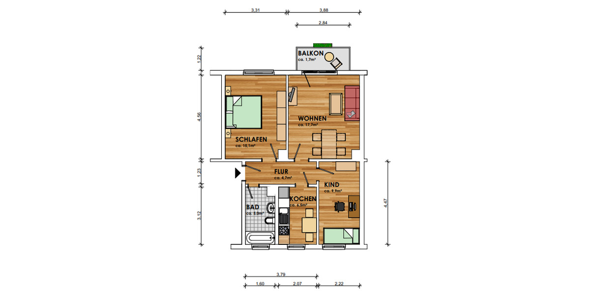 Etagenwohnung Güstrow - 3 Zimmer, 59 m&sup2;, 470&euro; | Angebot:26489005
