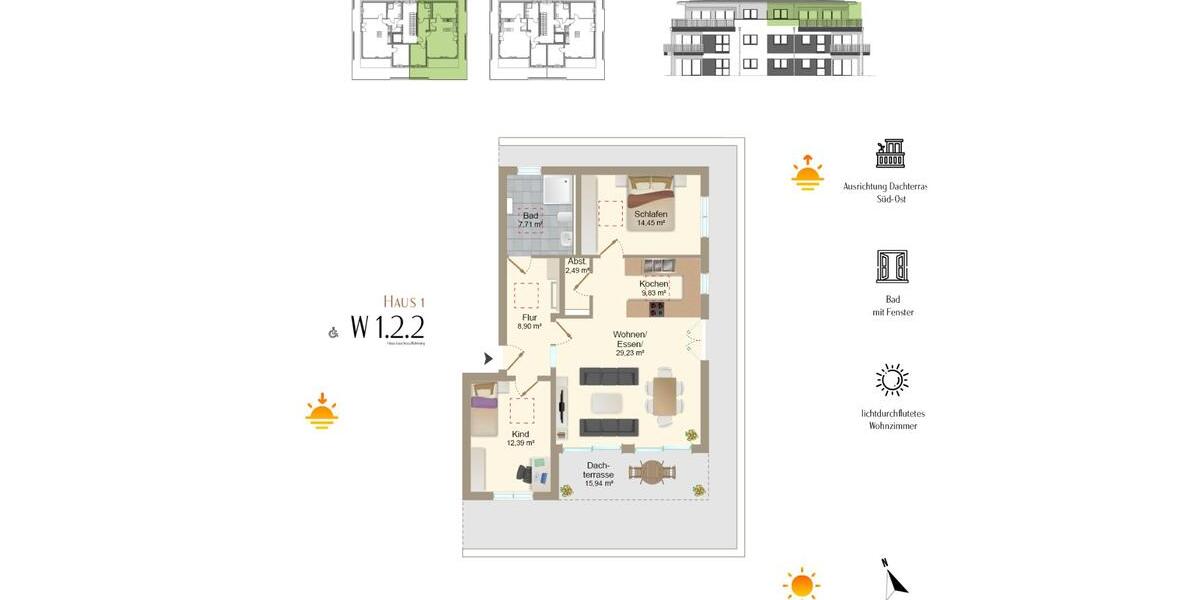 Dachgeschoßwohnung Rieden - 3 Zimmer, 101 m&sup2;, 1.665&euro; | Angebot:22444781