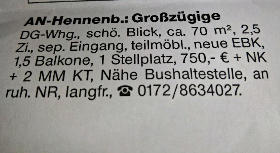 Dachgeschoßwohnung Leutershausen - 2.5 Zimmer, 70 m&sup2;, 750&euro; | Angebot:24771837