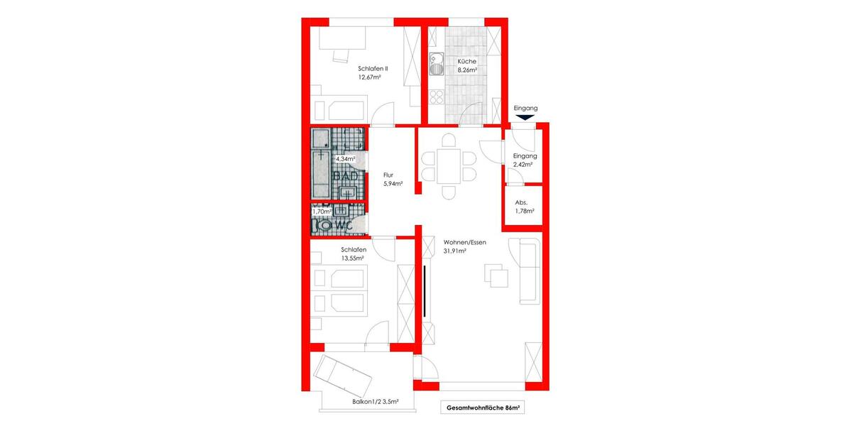 Erdgeschoßwohnung Zirndorf - 3 Zimmer, 86 m&sup2;, 860&euro; | Angebot:26285843