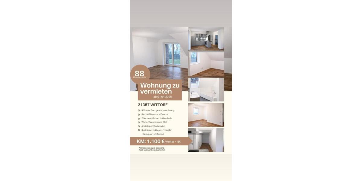 Moderne 3-Zimmer-Dachgeschosswohnung 88m2 mit CarportSchuppen 3 zimmer