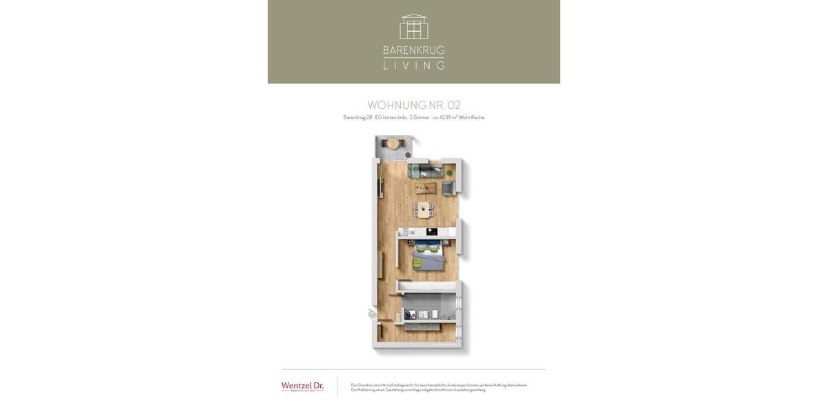 Erdgeschoßwohnung Hamburg Wandsbek - 2 Zimmer, 62 m&sup2;, 1.200&euro; | Angebot:26005687