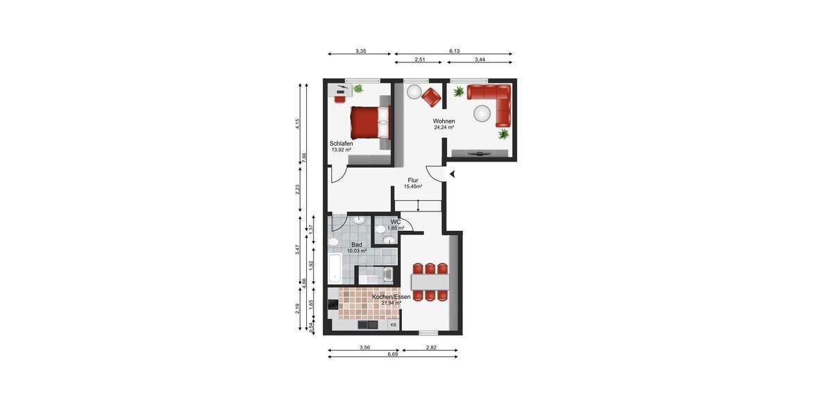 Etagenwohnung Wismar Altstadt - 2 Zimmer, 87 m&sup2;, 872&euro; | Angebot:24040573