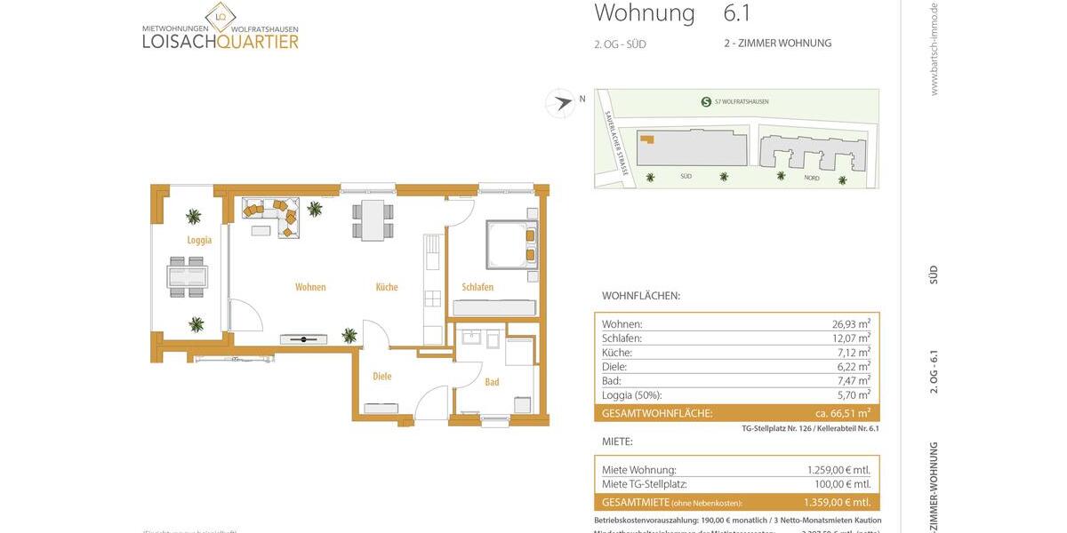 Etagenwohnung Wolfratshausen - 2 Zimmer, 67 m&sup2;, 1.259&euro; | Angebot:25882984