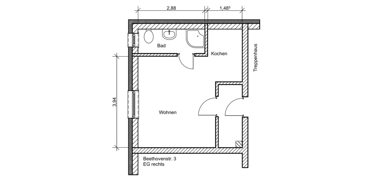 Erdgeschoßwohnung Waren (Müritz) - 1 Zimmer, 35 m&sup2;, 398&euro; | Angebot:25787021