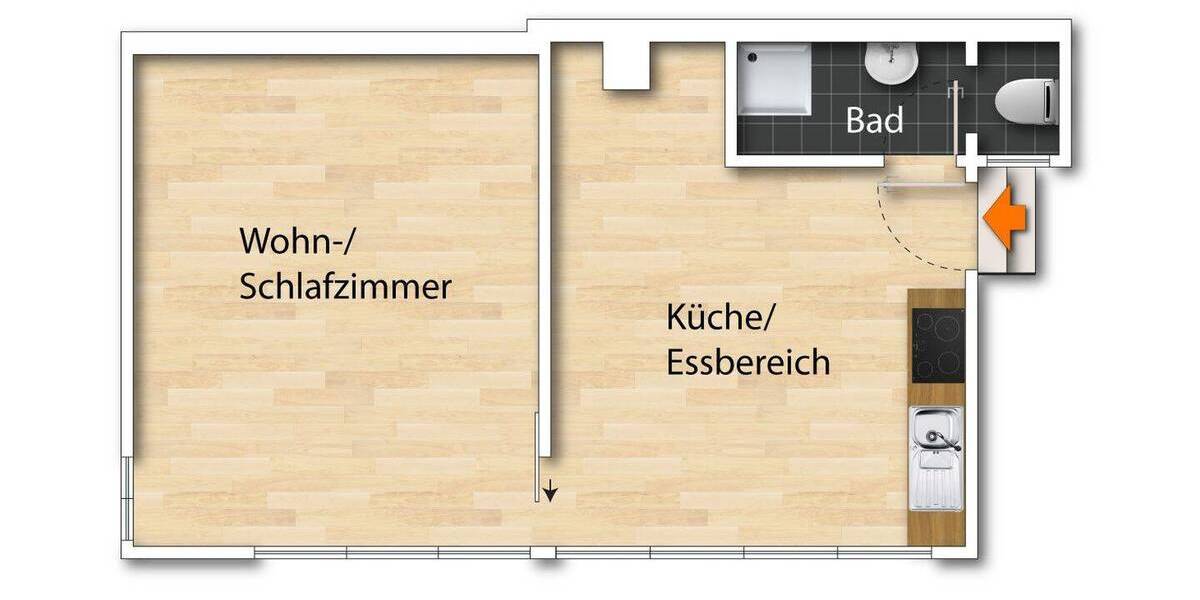 Etagenwohnung Mainz Weisenau - 2 Zimmer, 43 m&sup2;, 810&euro; | Angebot:26026579