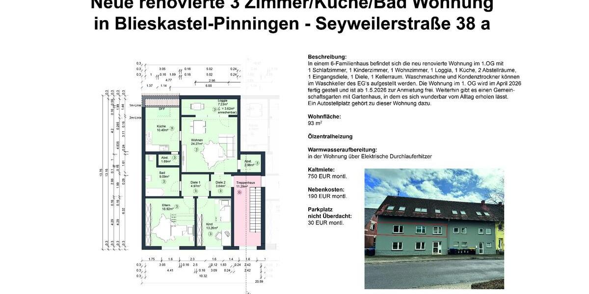 Etagenwohnung Blieskastel - 4 Zimmer, 93 m&sup2;, 750&euro; | Angebot:26257391