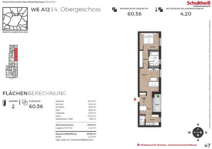 Etagenwohnung Nürnberg Gärten h d Veste - 2 Zimmer, 60 m&sup2;, 1.085&euro; | Angebot:26435639
