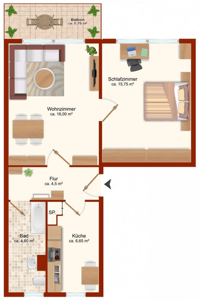 2-Raum-Wohnung mit Balkon zu vermieten