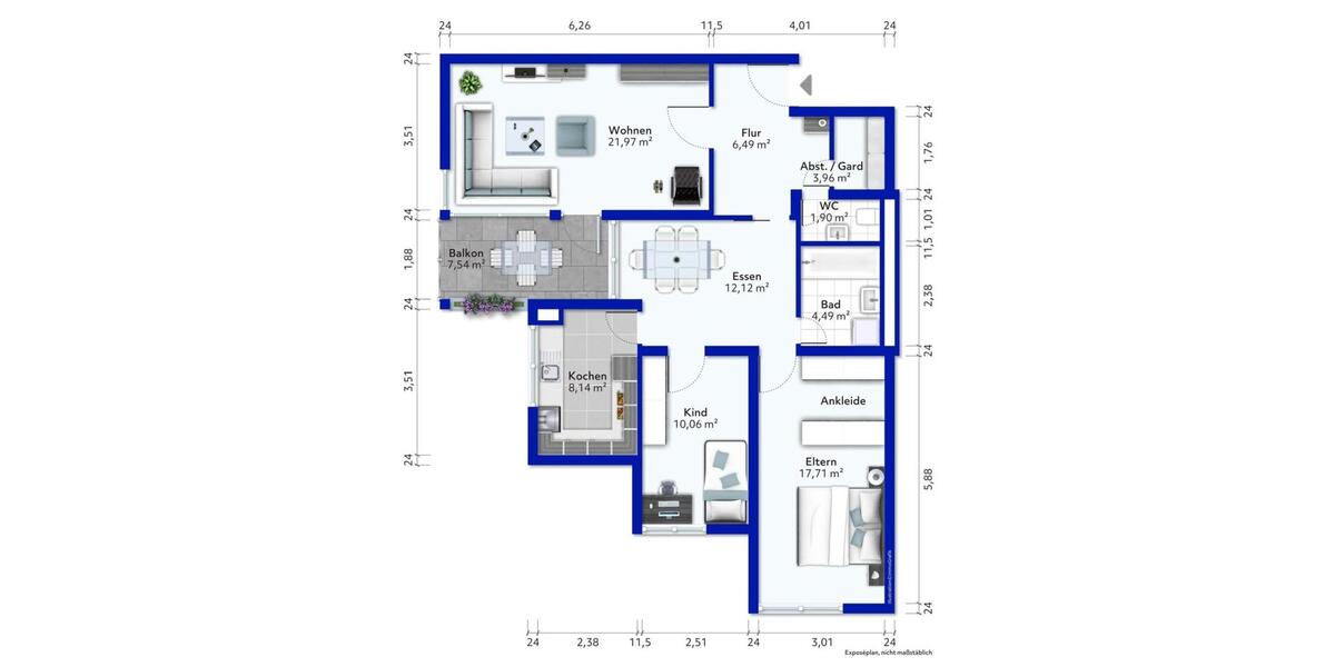 Helle 3,5-Zimmer-Wohnung mit Westbalkon und Garage 3.5 zimmer