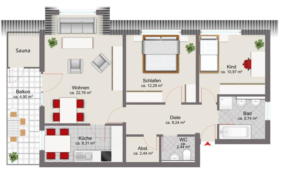Dachgeschoßwohnung Salzweg - 3 Zimmer, 78 m&sup2;, 660&euro; | Angebot:26630190